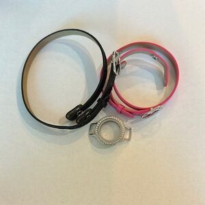 Black and Pink Double Wrap Bands with Silver locket